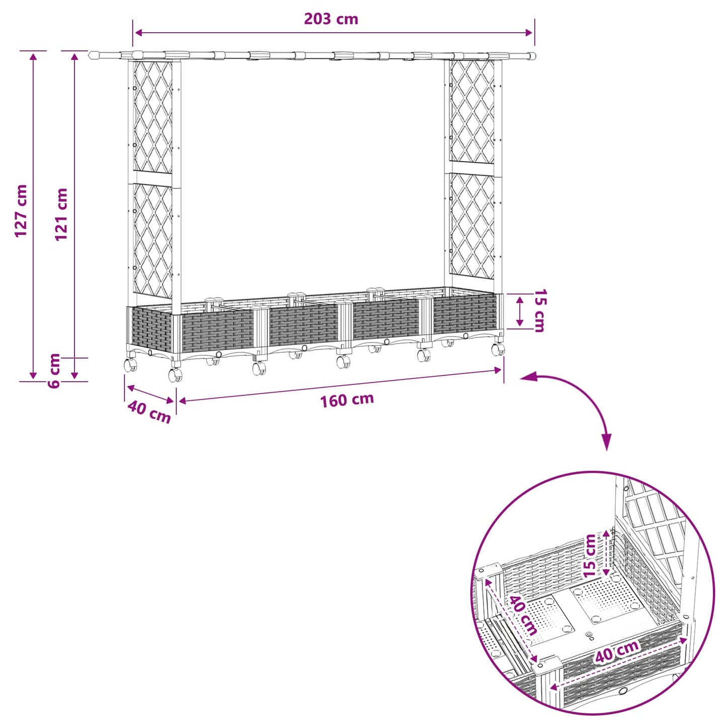 Letto Rialzato con Griglia e Tetto Nero 203 x 40 x 127 cm PP | homemem39