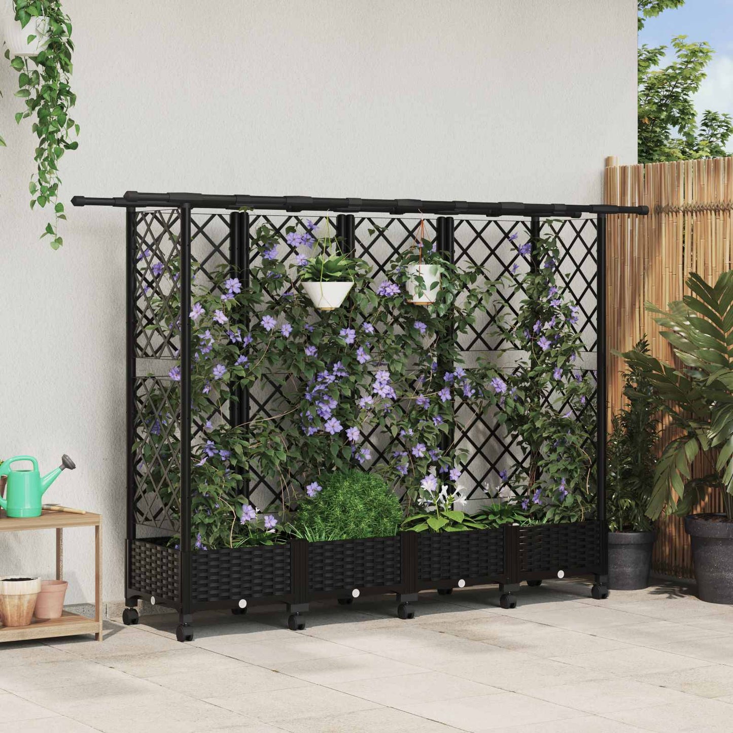 Letto Rialzato con Griglia e Tetto Nero 202,5 x 40 x 127 cm PP | homemem39