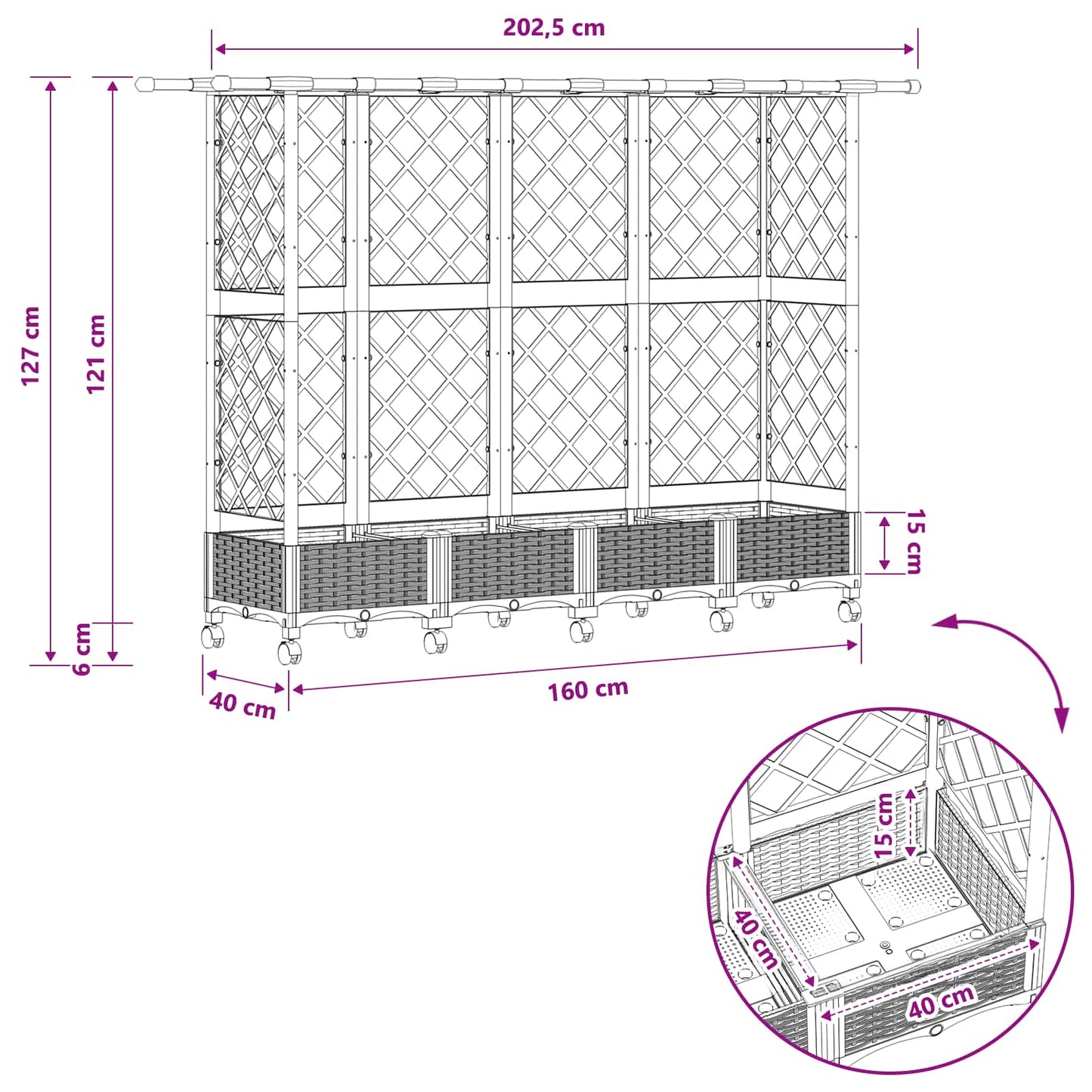 Letto Rialzato con Griglia e Tetto Grigio 202,5 x 40 x 127 cm | homemem39