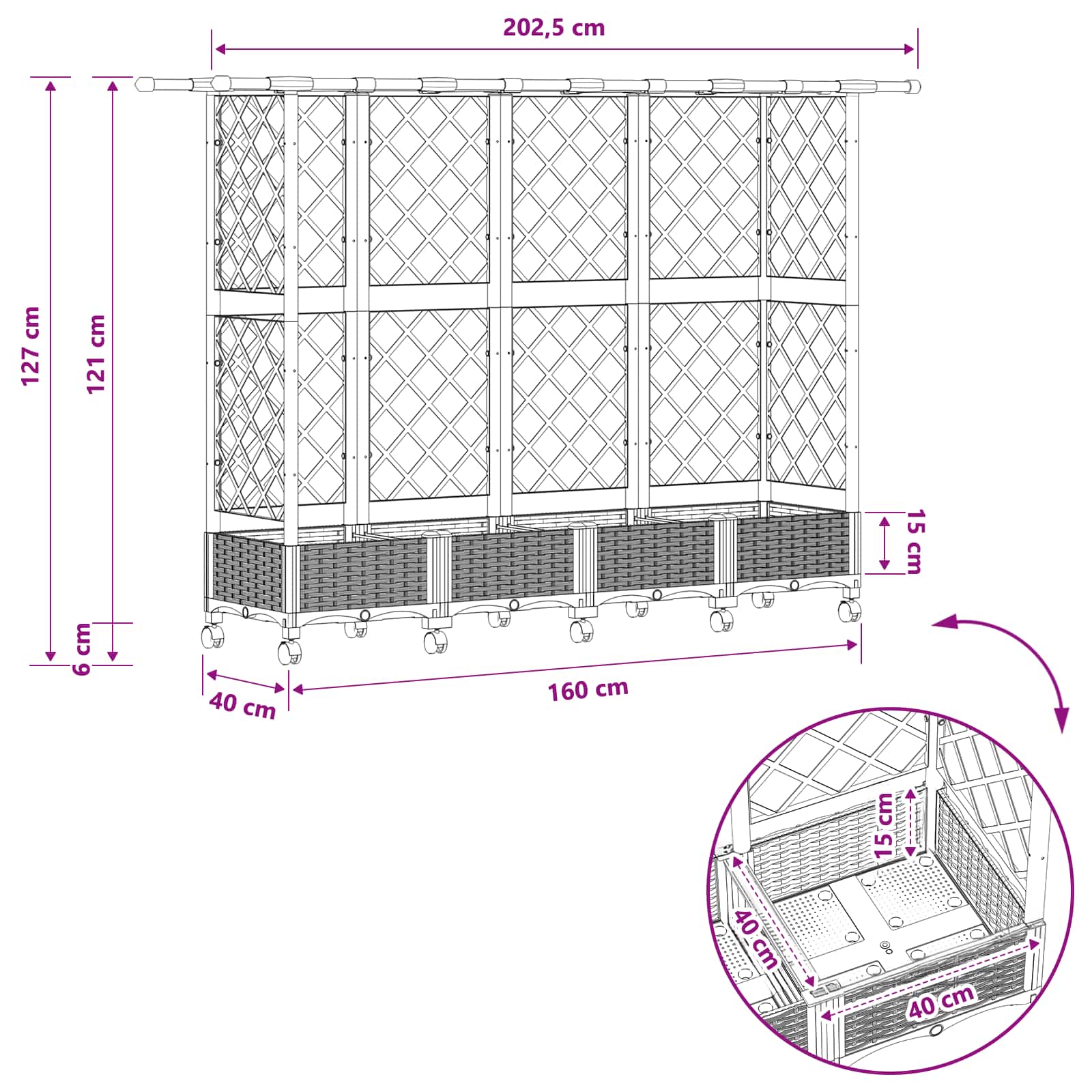 Letto Rialzato con Griglia e Tetto Grigio 202,5 x 40 x 127 cm | homemem39