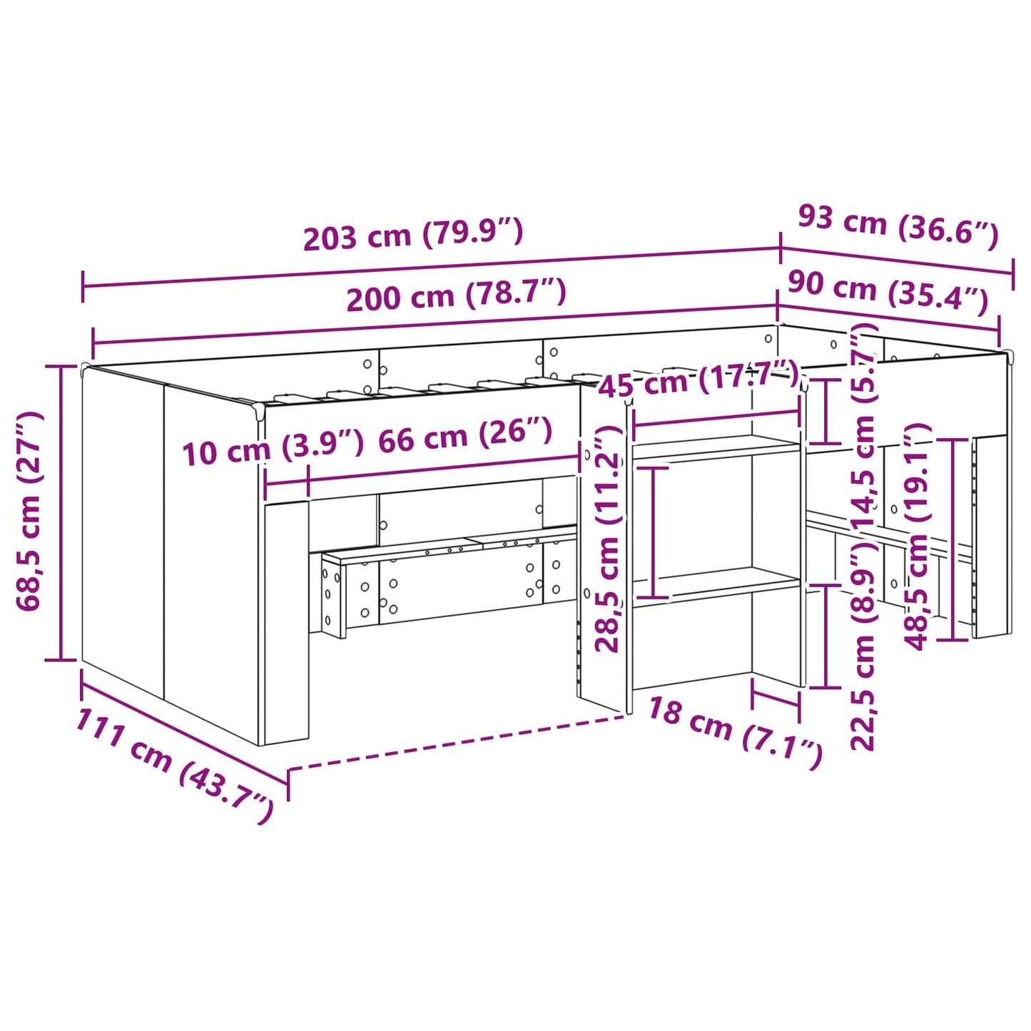 Letto Alto per Bambini Bianco 90 x 200 cm Legno ingegnerizzato | homemem39