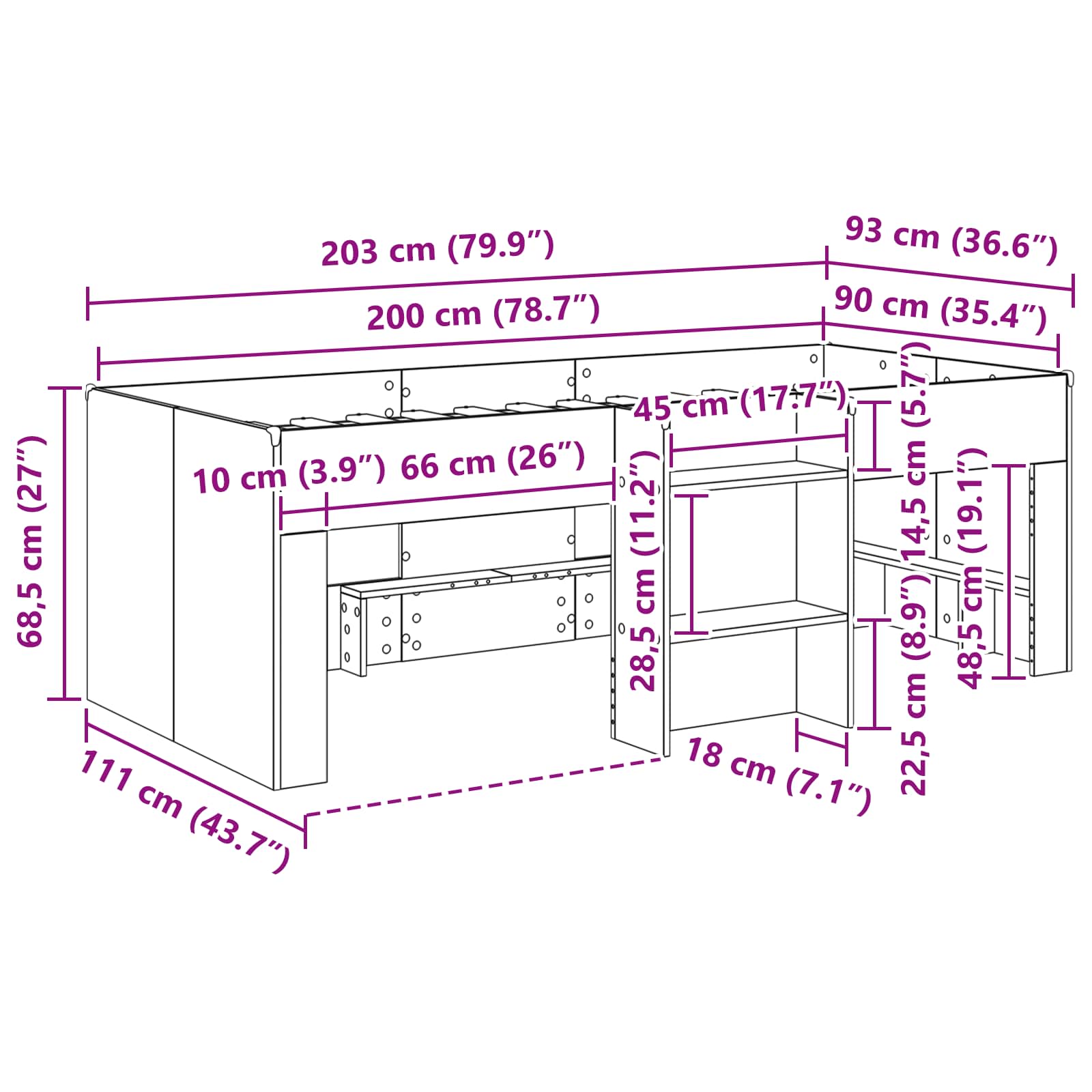 Letto Alto per Bambini Rovere Fumo 90 x 200 cm | homemem39