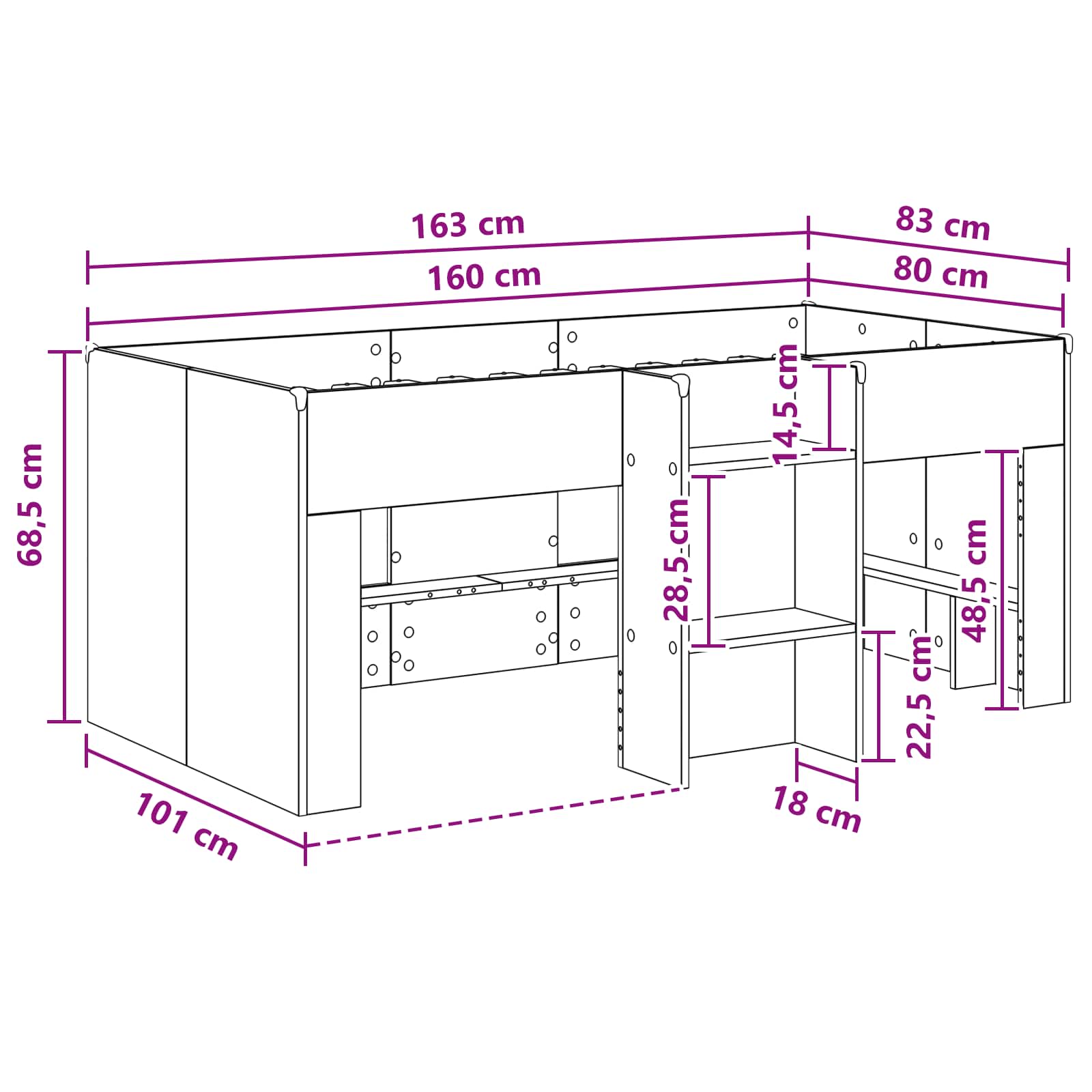 Letto Alto per Bambini Bianco 163 x 101,1 x 68,5 cm | homemem39