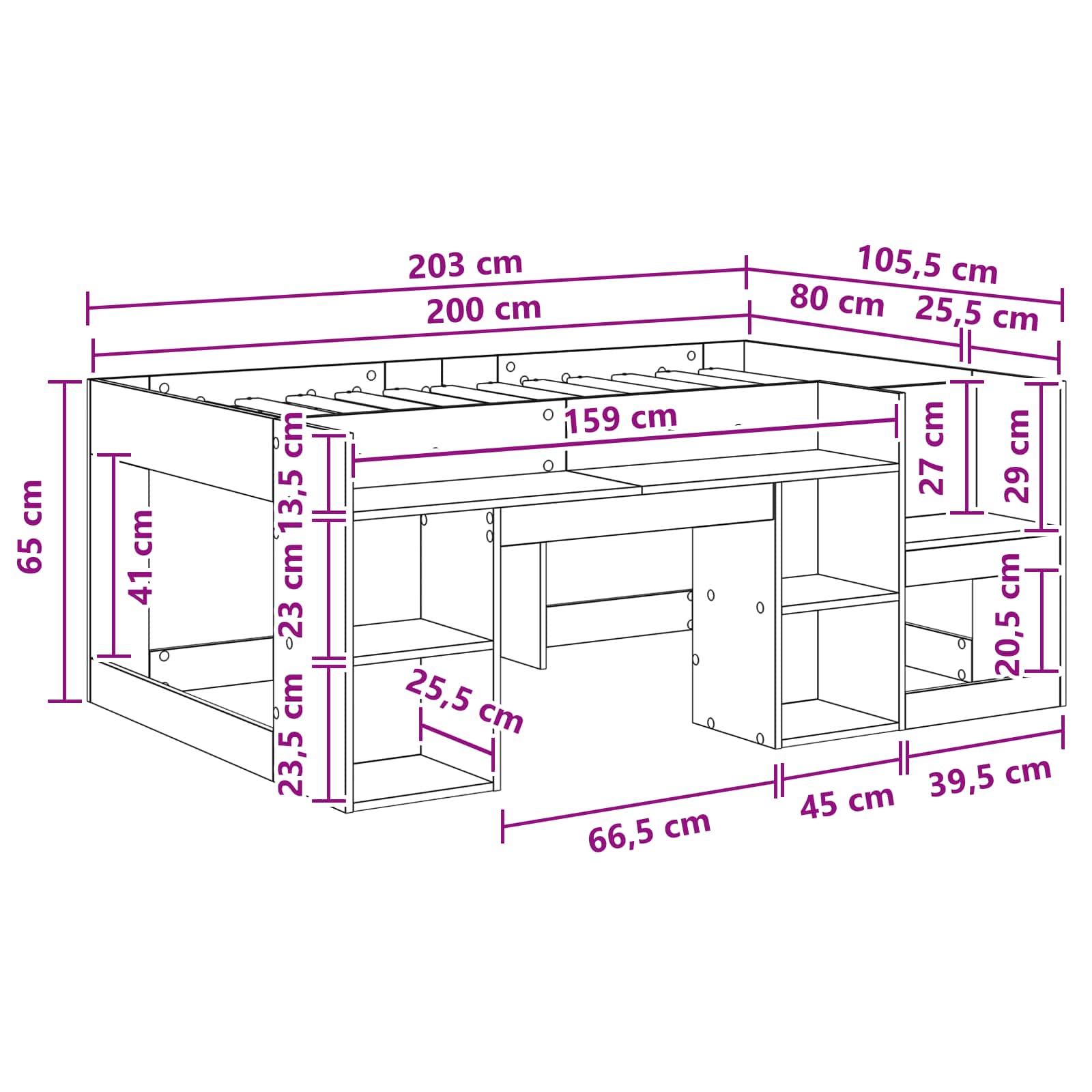 Telaio del letto con storage Rovere Sonoma 80 x 200 cm | homemem39