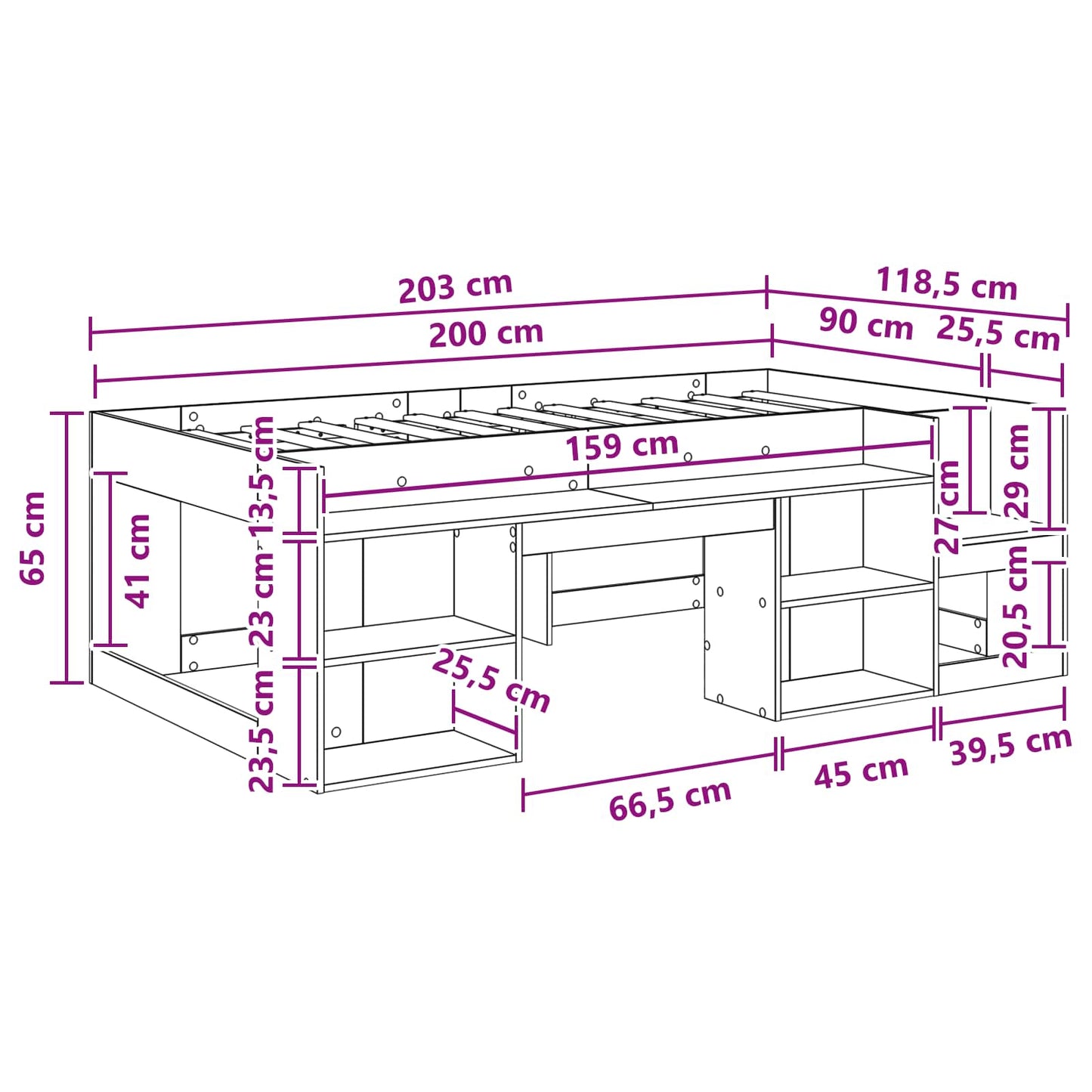 Telaio del letto con storage Rovere Nero 90 x 200 cm | homemem39