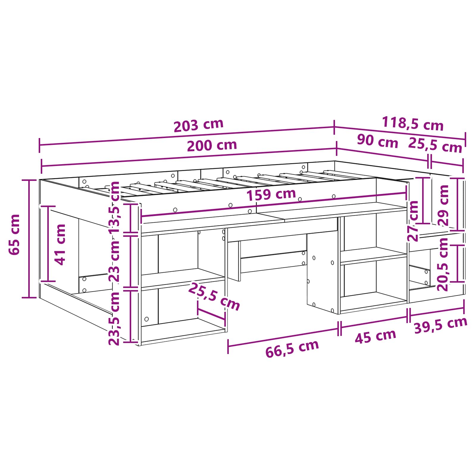 Telaio del letto con storage Rovere Nero 90 x 200 cm | homemem39