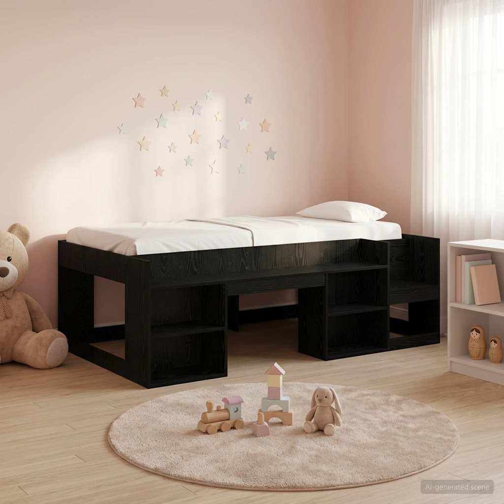 Telaio del letto con storage Rovere Nero 98.5 x 200 cm