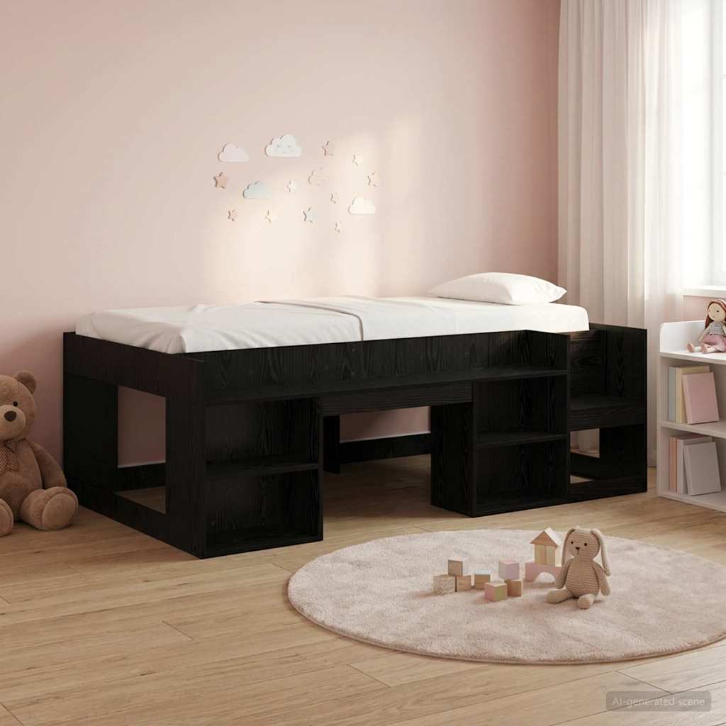 Telaio del letto con storage Rovere Nero 90 x 190 cm | homemem39