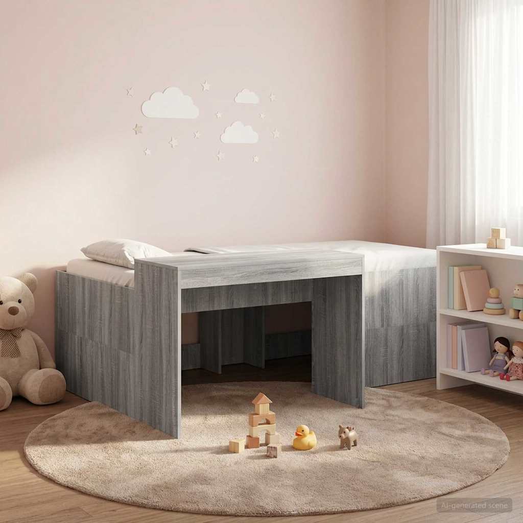 Letto alto per bambini con scrivania Sonoma grigio 80 x 200 cm | homemem39