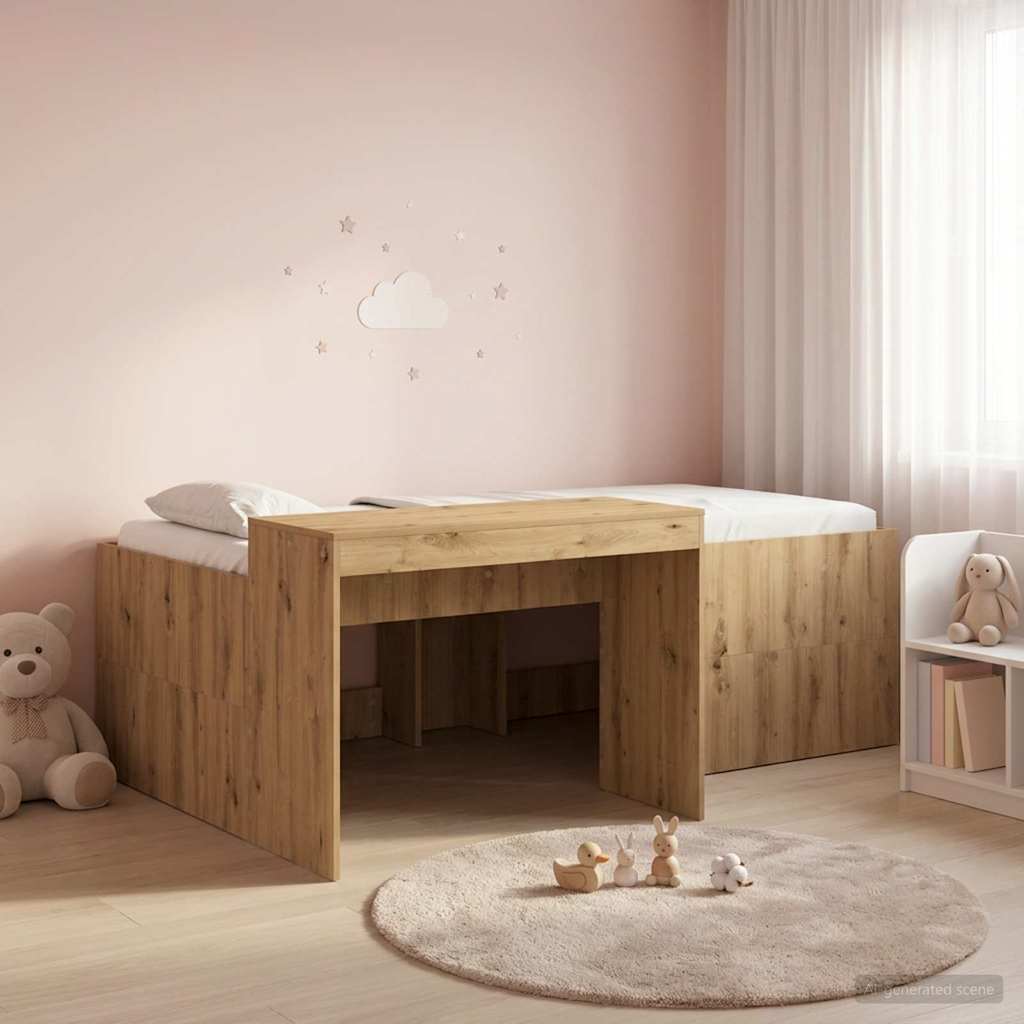Letto alto per bambini con scrivania Rovere Artigianale