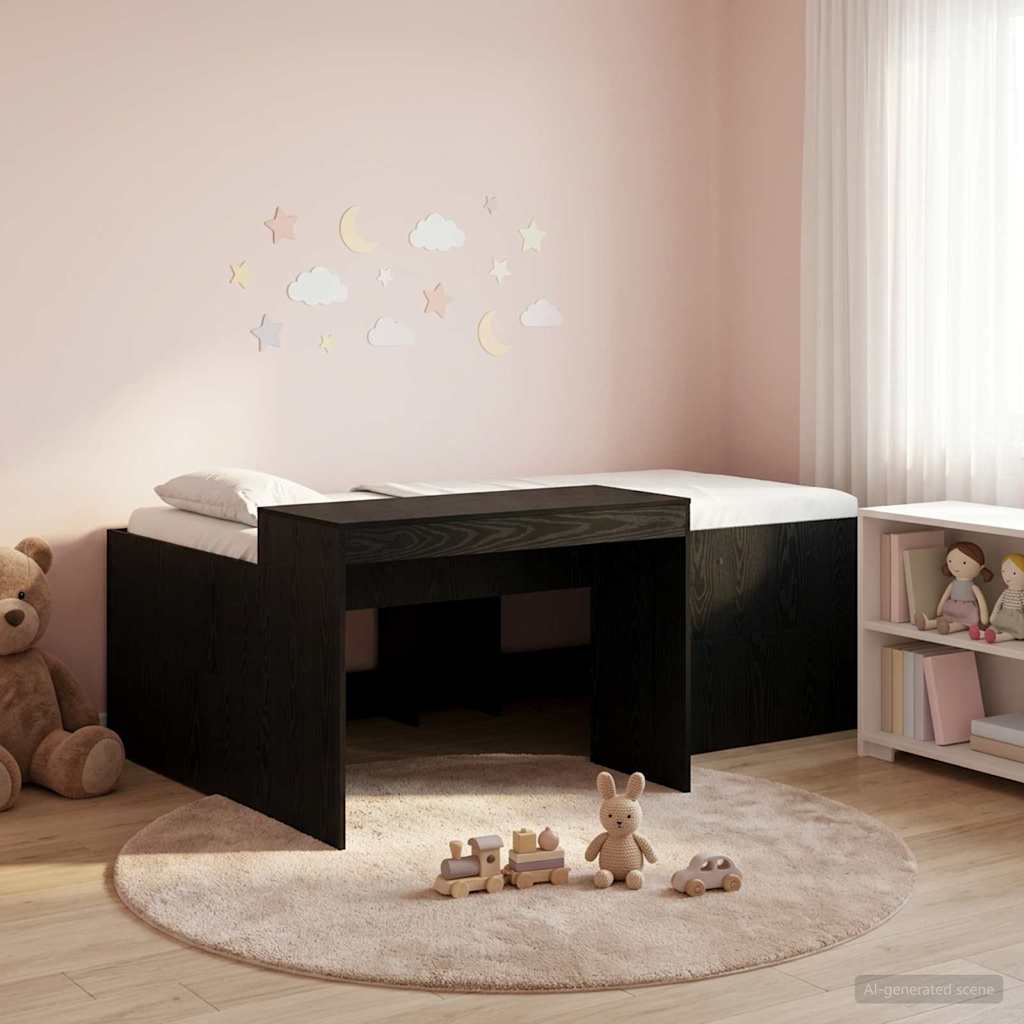 Letto alto per bambini con scrivania Nero 90 x 200 cm