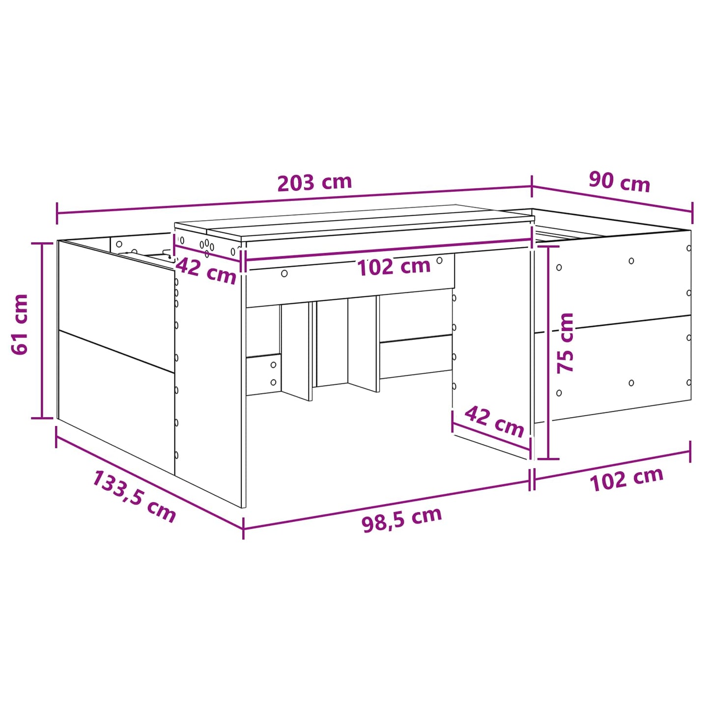 Letto alto per bambini con scrivania Nero 90 x 200 cm | homemem39