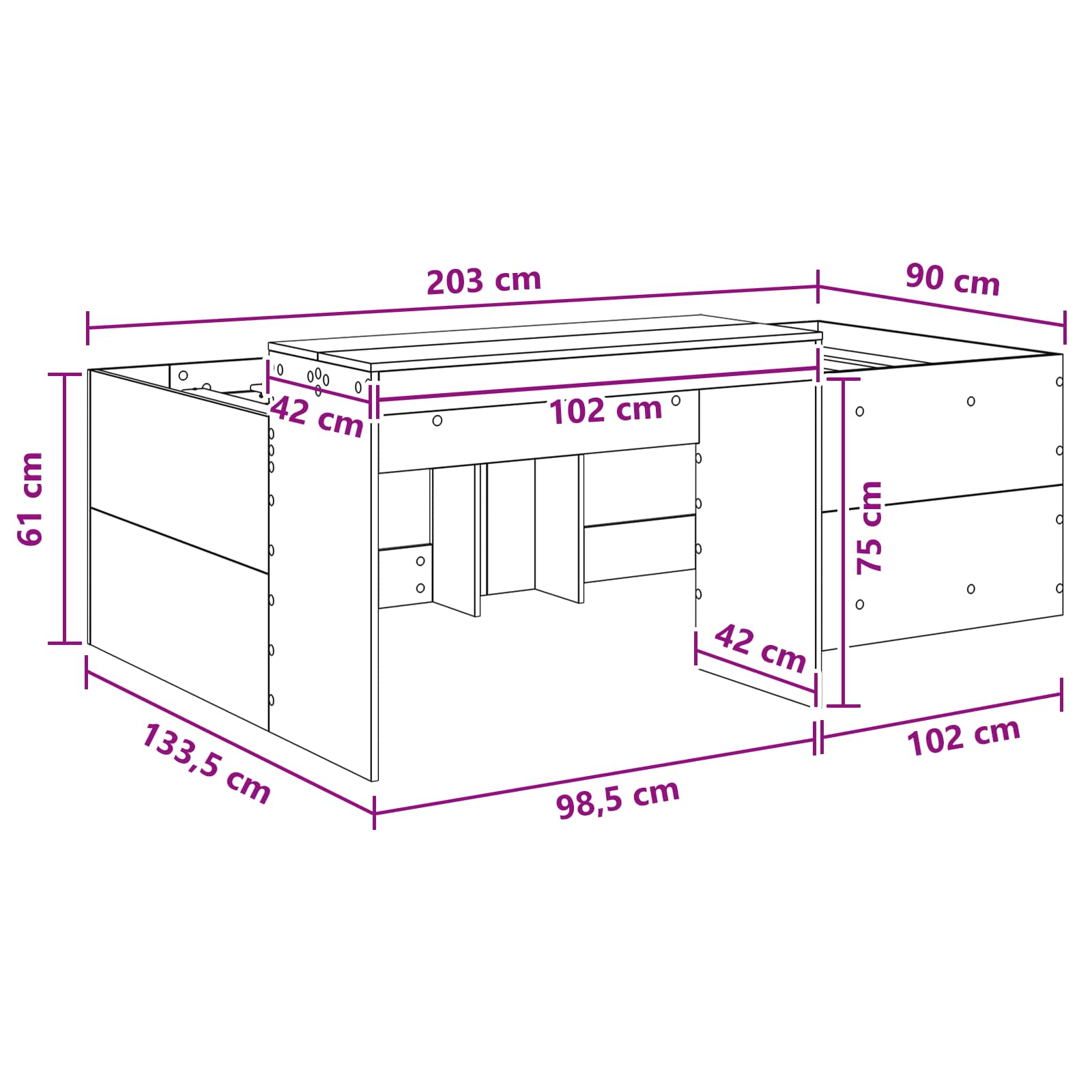 Letto alto per bambini con scrivania Sonoma grigio 90 x 200 cm | homemem39