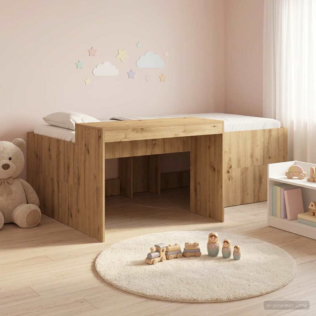 Letto alto per bambini con scrivania Rovere Artigianale | homemem39