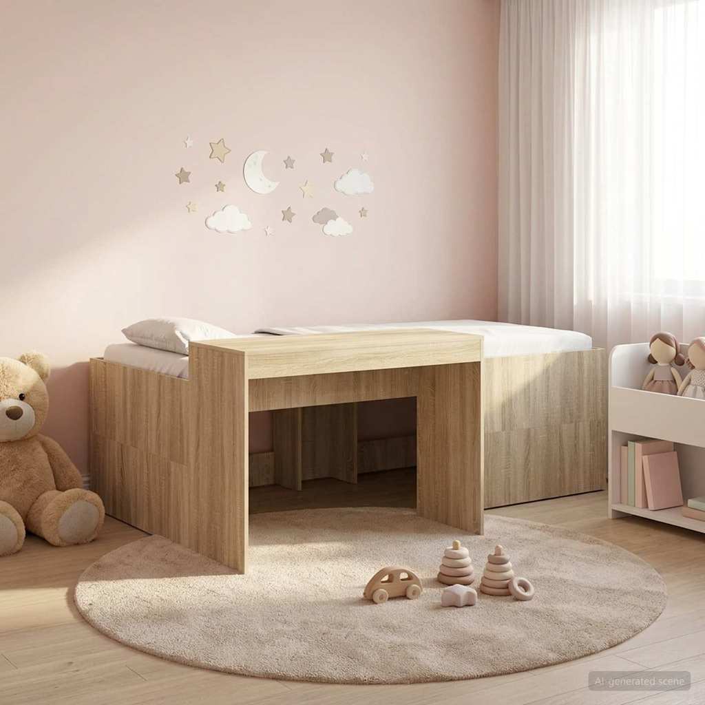 Letto alto per bambini con scrivania Rovere Sonoma | homemem39