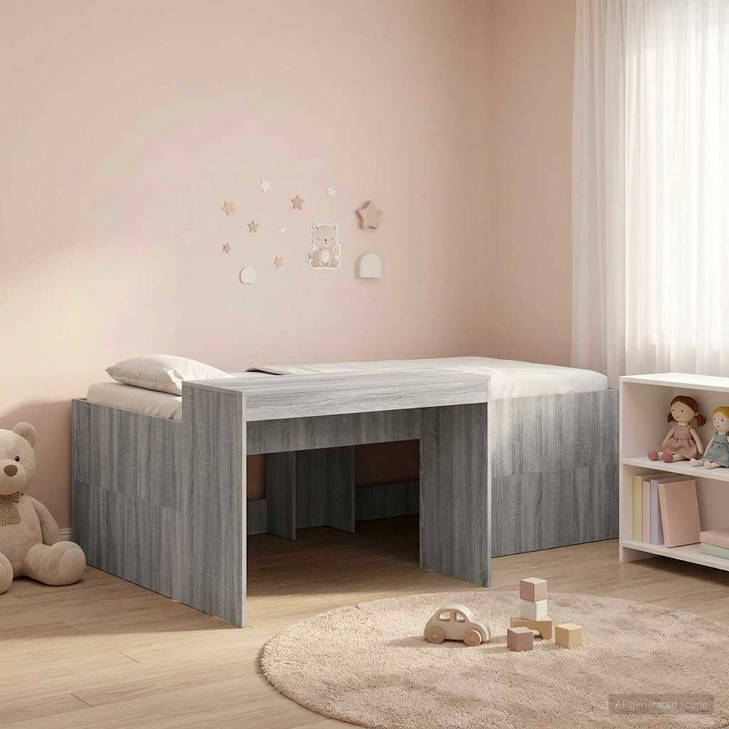 Letto alto per bambini con scrivania Sonoma grigio | homemem39