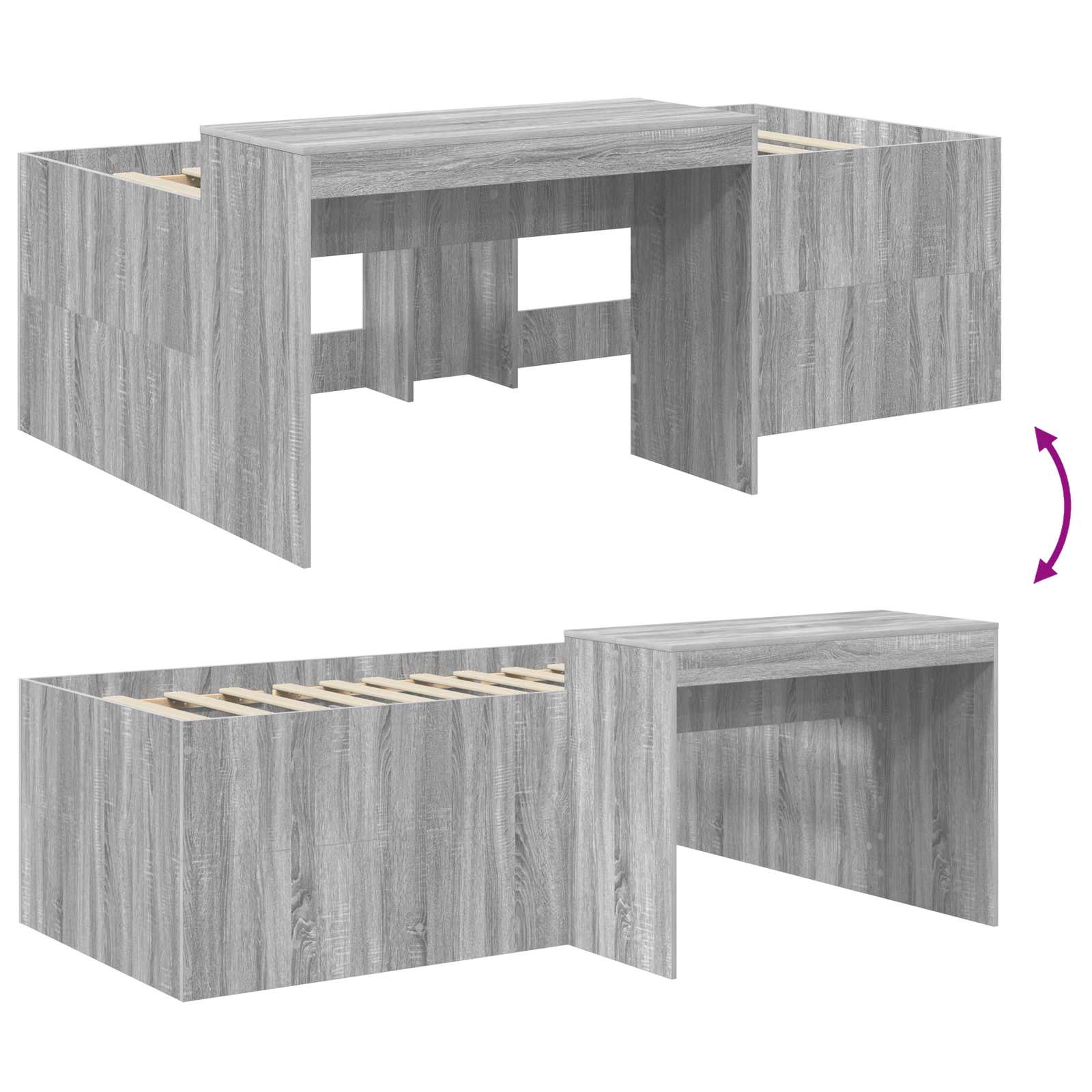 Letto alto per bambini con scrivania Sonoma grigio | homemem39