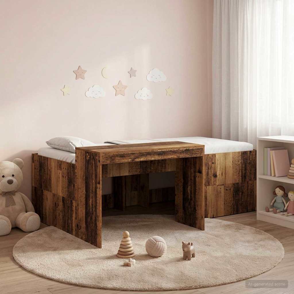 Letto alto per bambini con scrivania Legno antico 98.5 x 200 cm | homemem39