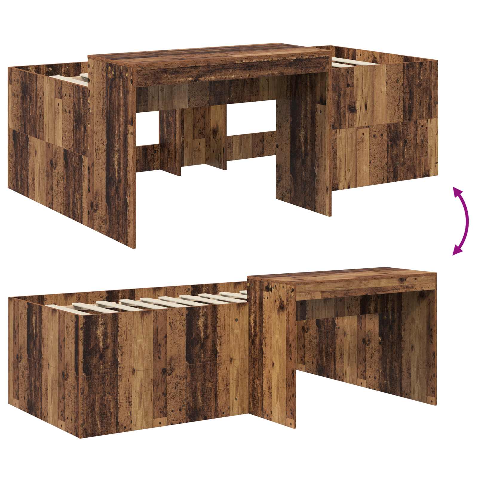 Letto alto per bambini con scrivania Legno antico 98.5 x 200 cm | homemem39