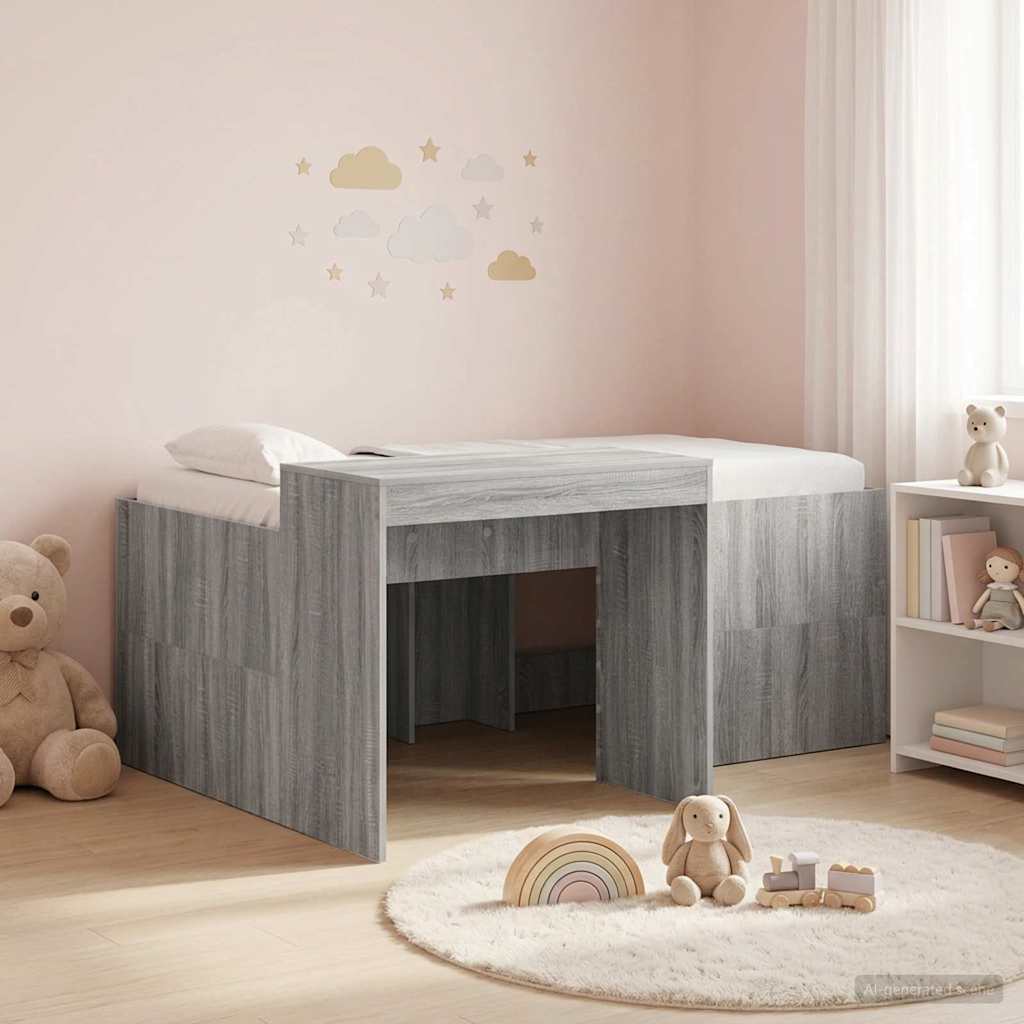 Letto alto per bambini con scrivania Sonoma grigio | homemem39