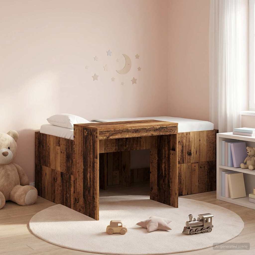 Letto alto per bambini con scrivania Legno antico | homemem39