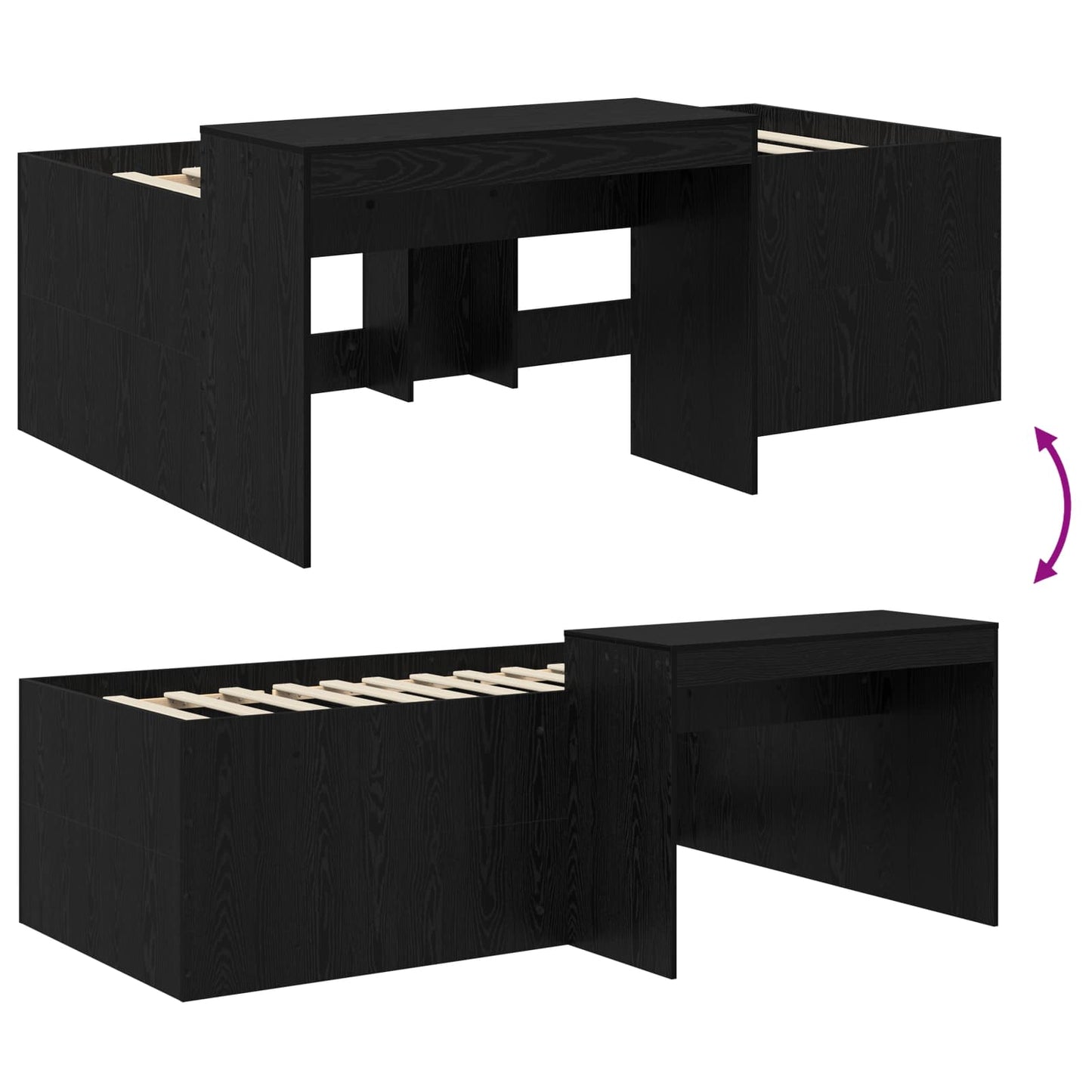 Letto alto per bambini con scrivania Nero Legno ingegnerizzato | homemem39