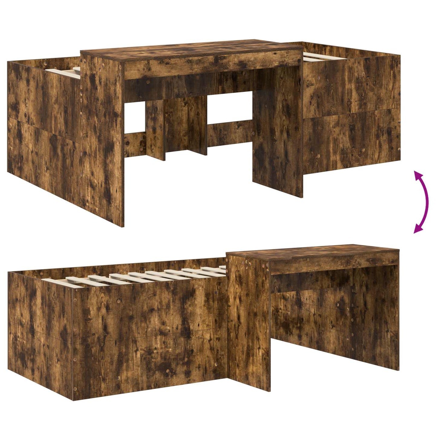 Letto alto per bambini con scrivania Rovere Fumo | homemem39