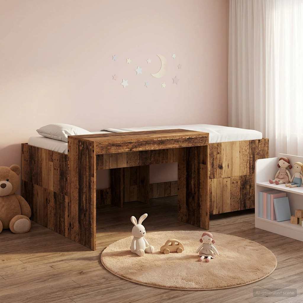 Letto alto per bambini con scrivania Legno antico | homemem39