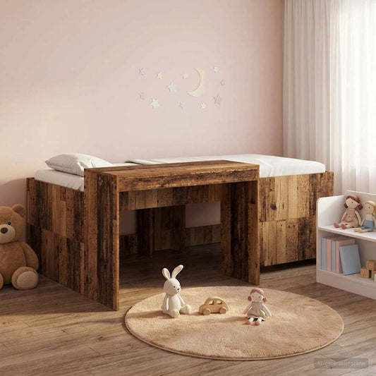 Letto alto per bambini con scrivania Legno antico | homemem39