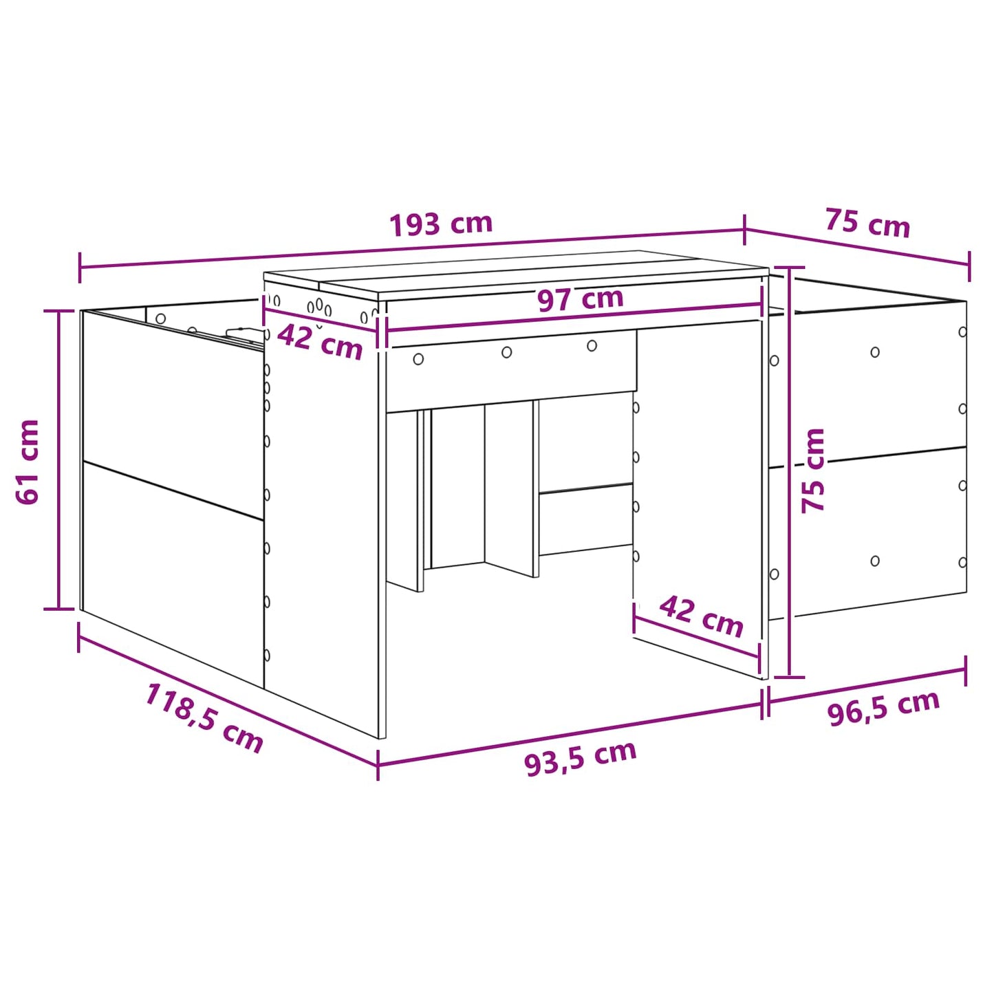 Letto alto per bambini con scrivania Nero 75 x 190 cm | homemem39