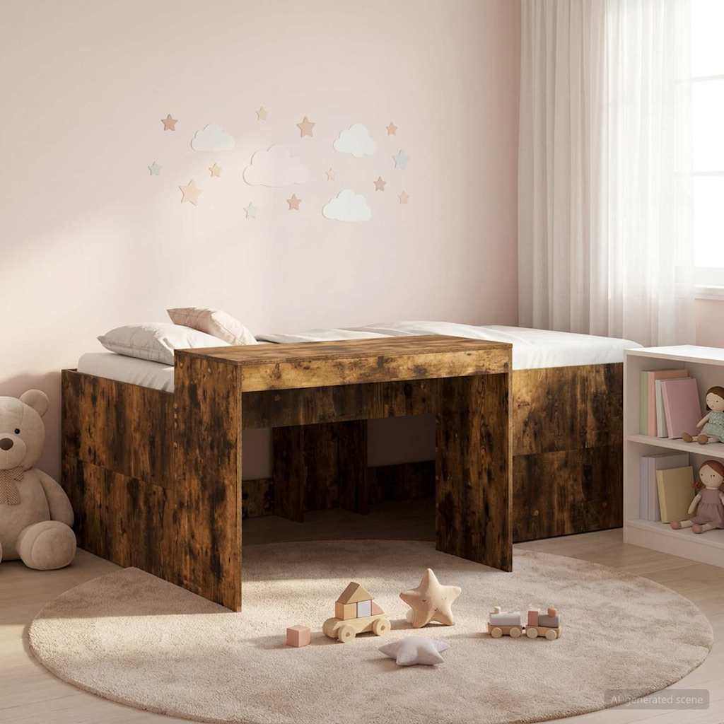Letto alto per bambini con scrivania Rovere Fumo 75 x 190 cm | homemem39