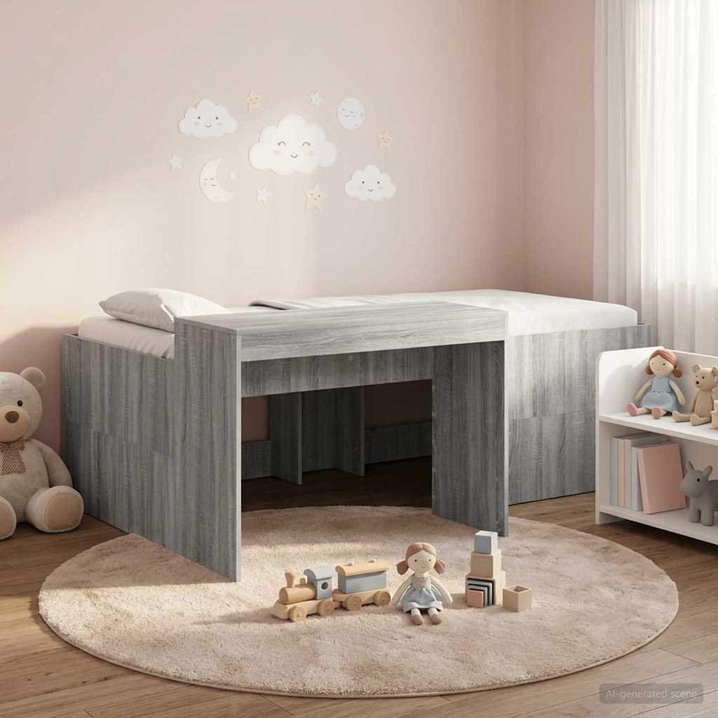 Letto alto per bambini con scrivania Sonoma grigio 75 x 190 cm | homemem39