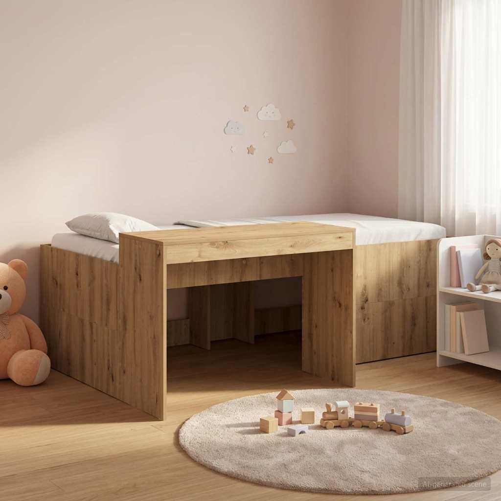 Letto alto per bambini con scrivania Rovere Artigianale