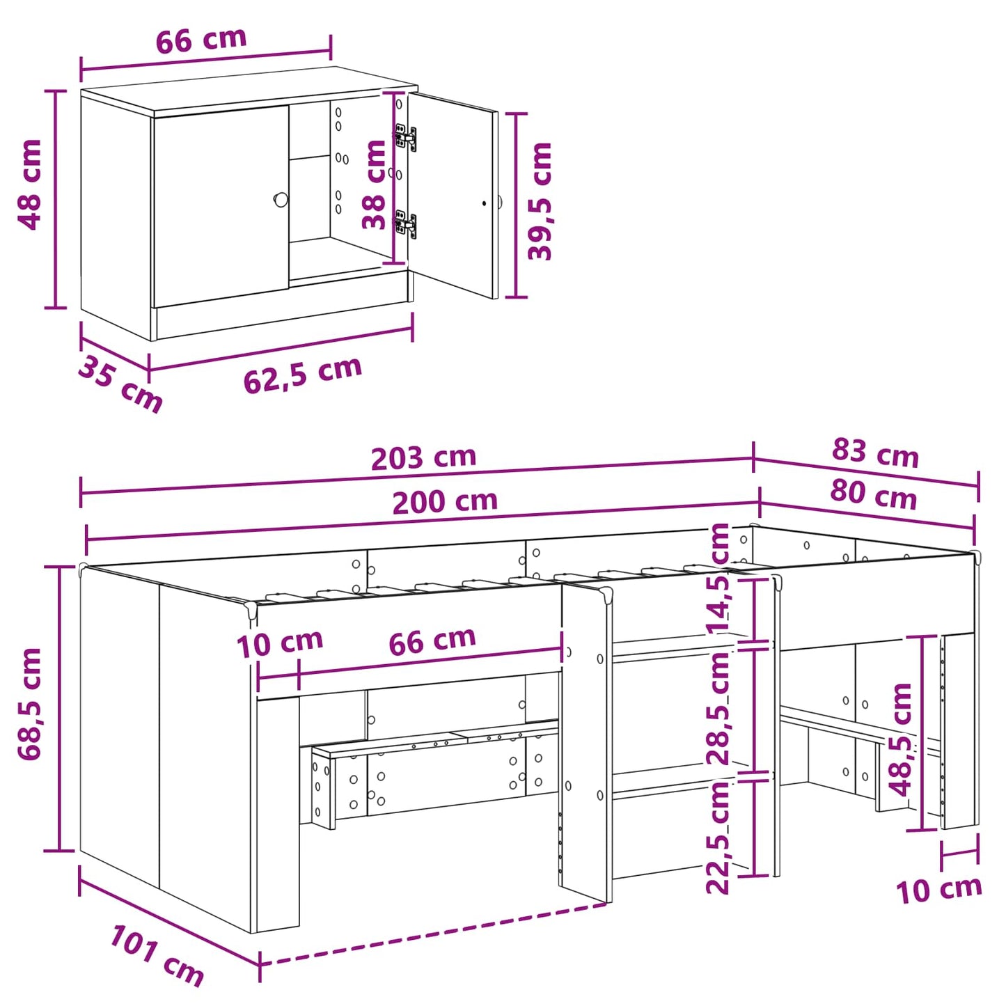 Struttura Letto Loft con Mobile 3 pz Bianco Legno multistrato | homemem39