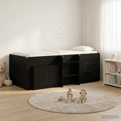 Struttura Letto Loft con Armadietto 3 pz Nero Legno multistrato