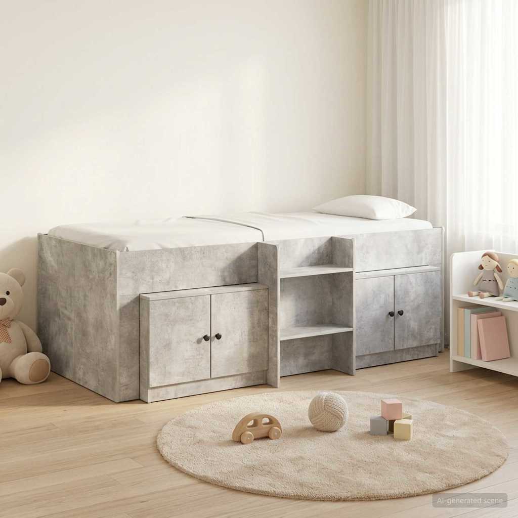 Struttura Letto Loft con Armadietto 3 pz Grigio Cemento | homemem39
