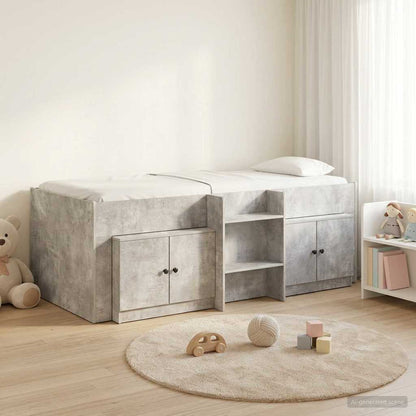 Struttura Letto Loft con Armadietto 3 pz Grigio Cemento | homemem39