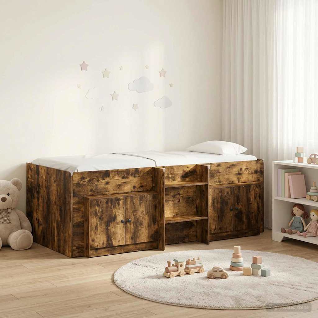 Struttura Letto Loft con Armadietto con porta 3 pz Rovere Fumo | homemem39