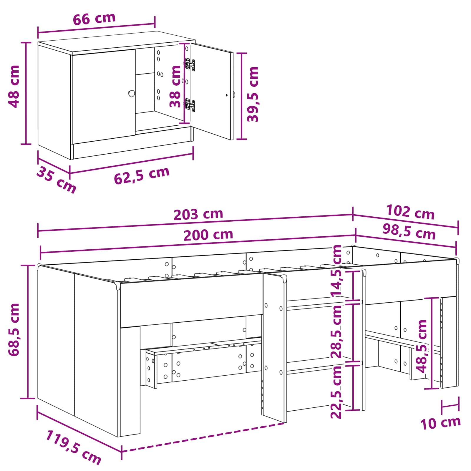 Struttura Letto Loft con Armadietto con porta 3 pz Rovere Fumo | homemem39