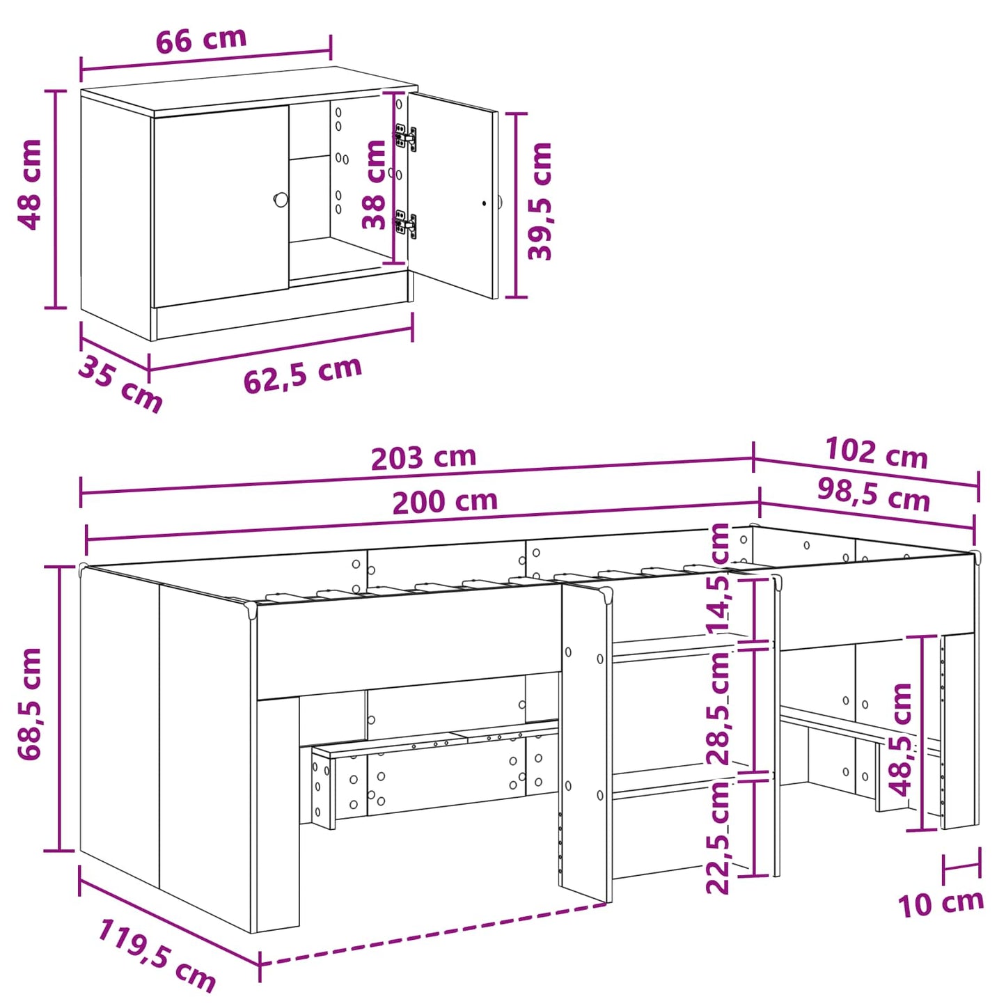 Struttura Letto Loft con Armadietto con porta 3 pz Legno antico | homemem39