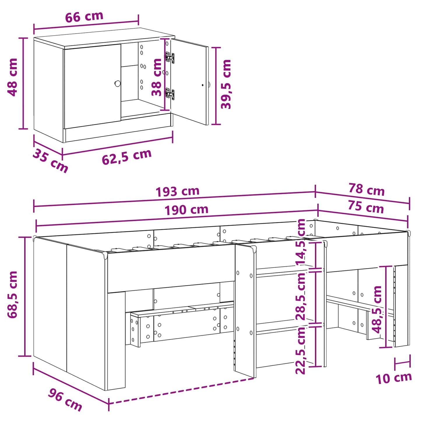 Struttura Letto Loft con Mobile con porta 3 pz Rovere Fumo | homemem39