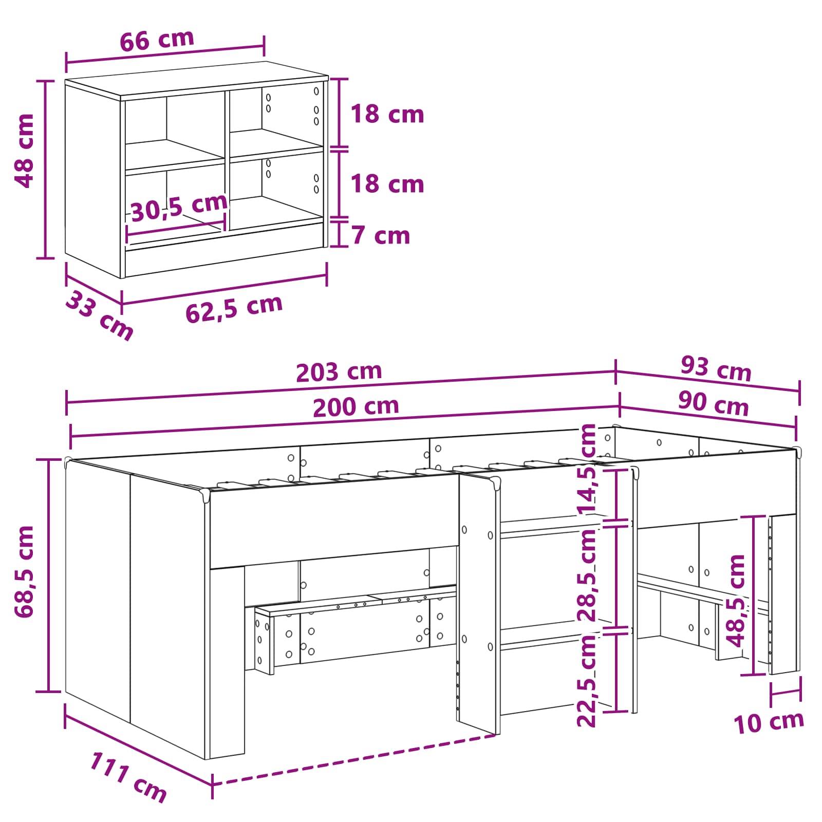 Struttura Letto Loft con Mobile 3 pz Grigio Cemento | homemem39