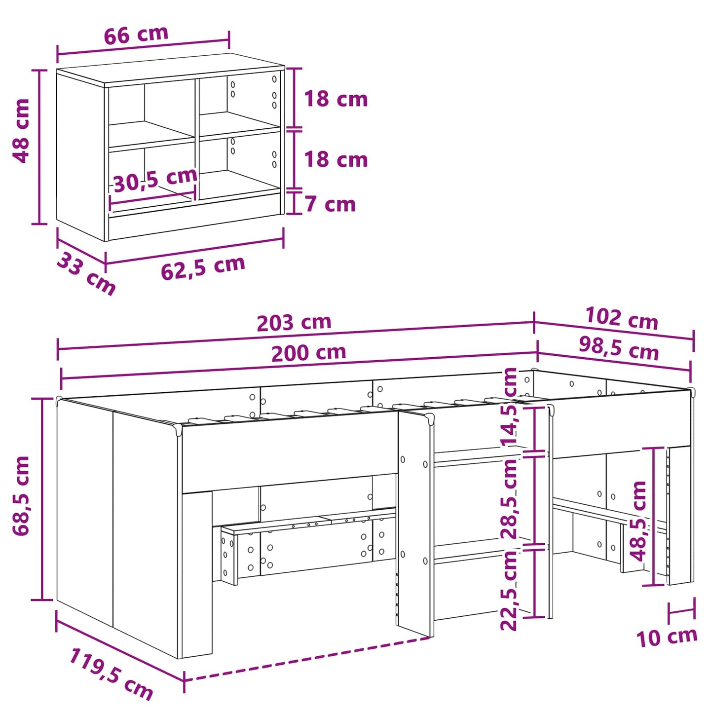 Struttura Letto Loft con Mobile 3 pz Legno antico | homemem39