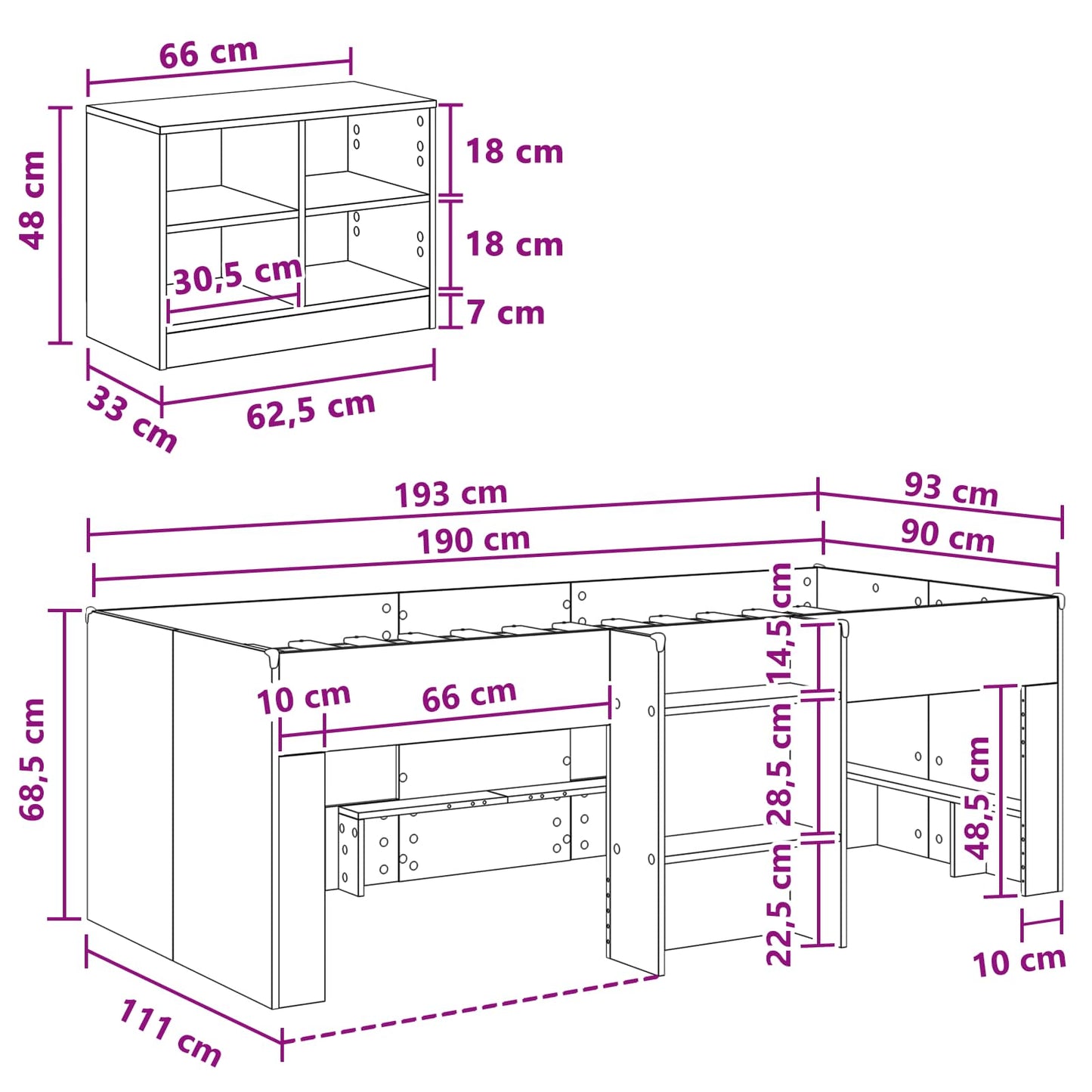 Struttura Letto Loft con Mobile 3 pz Bianco Legno multistrato | homemem39