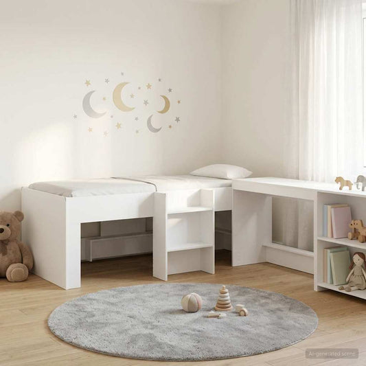 Letto alto per bambini con scrivania 2 pz Bianco