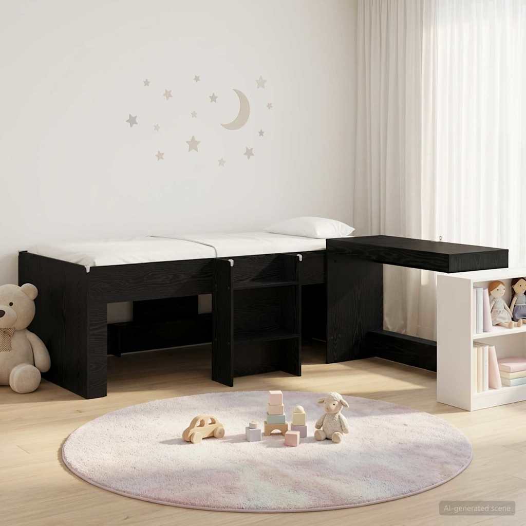 Letto alto per bambini con scrivania Rovere Nero 80 x 200 cm | homemem39