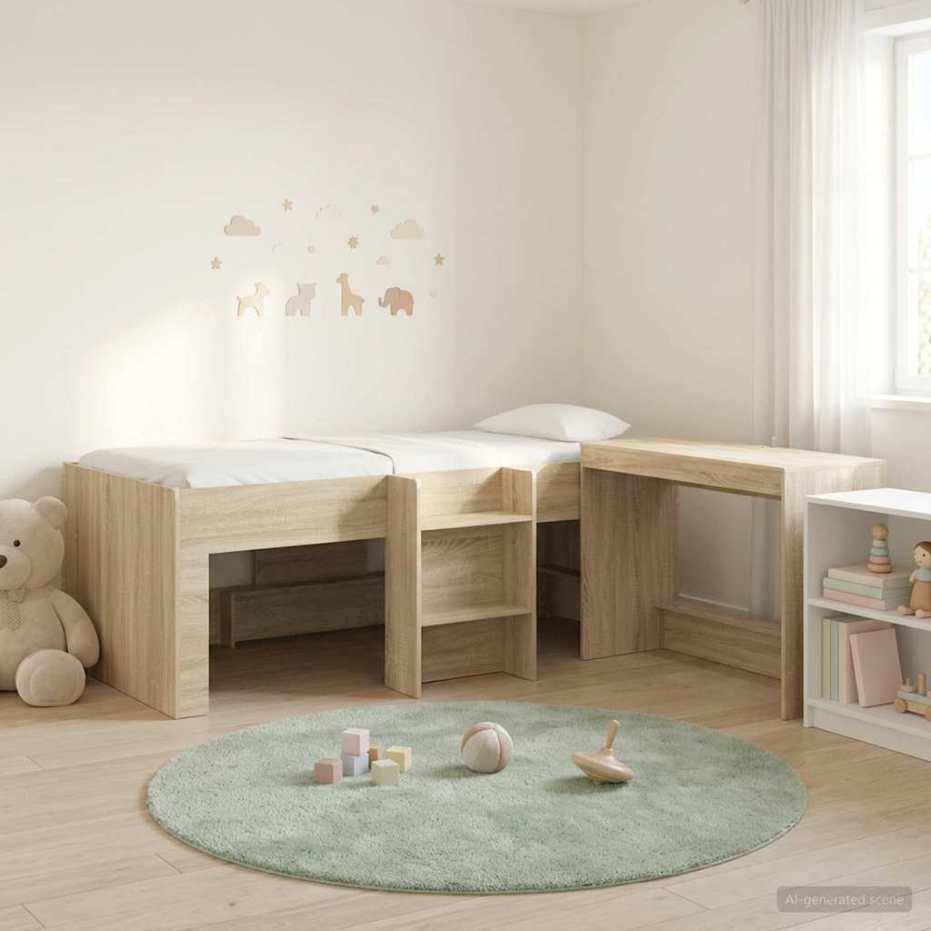 Letto alto per bambini con scrivania 2 pz Rovere Sonoma | homemem39