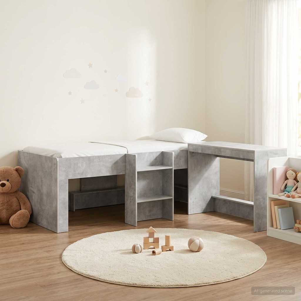 Letto alto per bambini con scrivania 2 pz Grigio Cemento | homemem39