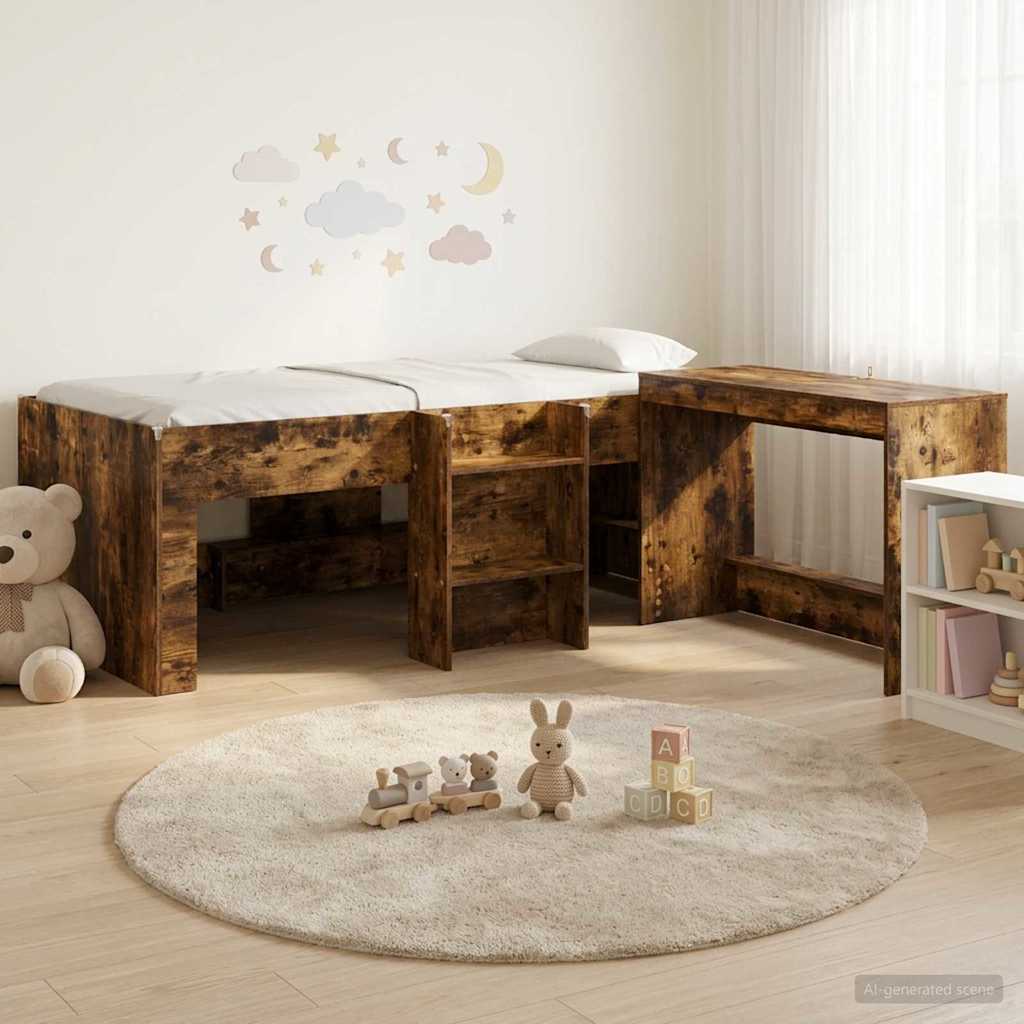 Letto alto per bambini con scrivania 2 pz Rovere Fumo | homemem39