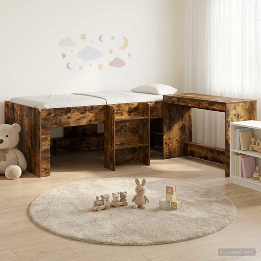 Letto alto per bambini con scrivania 2 pz Rovere Fumo